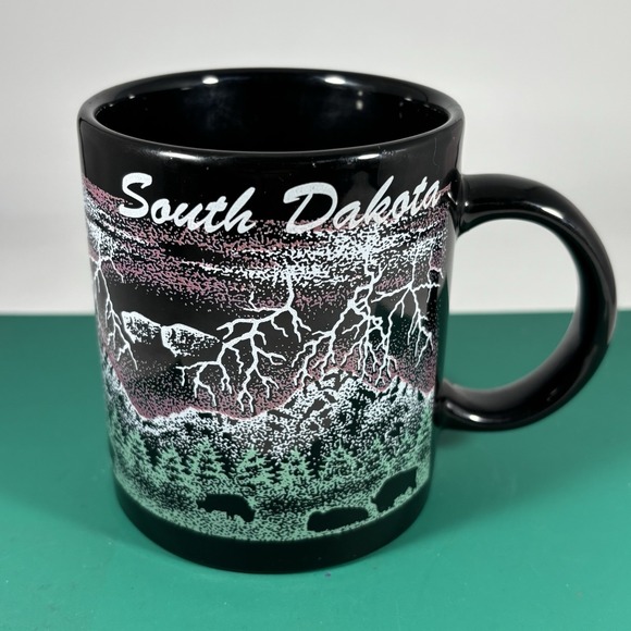 South Dakota Souvenir Mug Coffee Tea Black Purple Bison Lightning Night Sky VTG - Picture 1 of 6